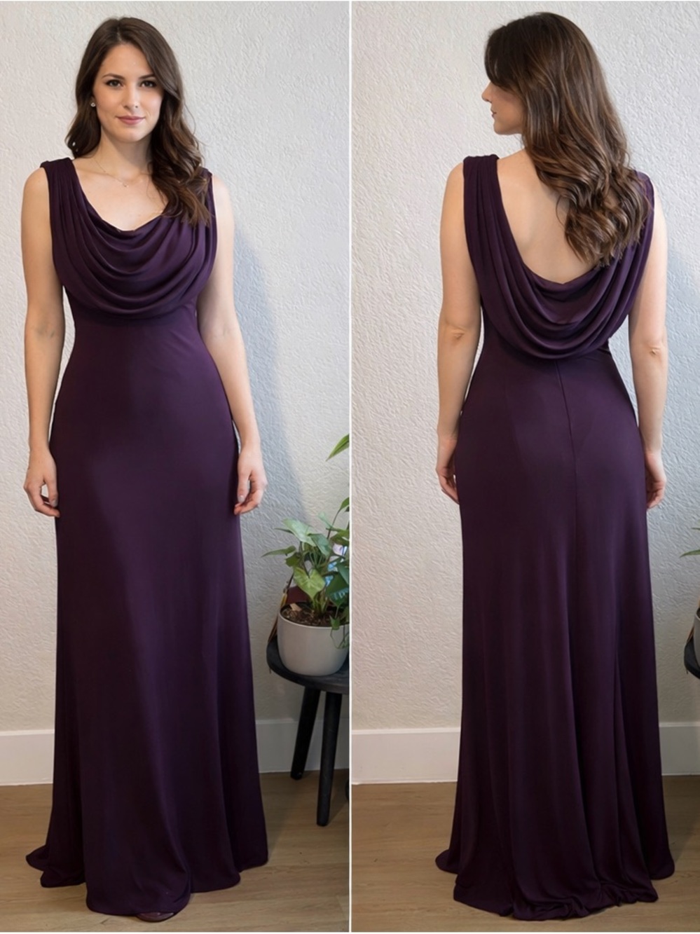 Night Way Collections Plum Cowl-Neck Maxi Dress